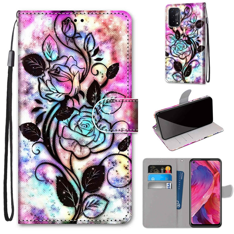 Coloured Drawing Cross Texture Horizontal Flip PU Leather Case with Holder & Card Slots & Wallet & Lanyard, For OPPO A54 5G / A74 5G / A93 5G / A93s 5G