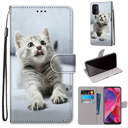 Coloured Drawing Cross Texture Horizontal Flip PU Leather Case with Holder & Card Slots & Wallet & Lanyard, For OPPO A54 5G / A74 5G / A93 5G / A93s 5G