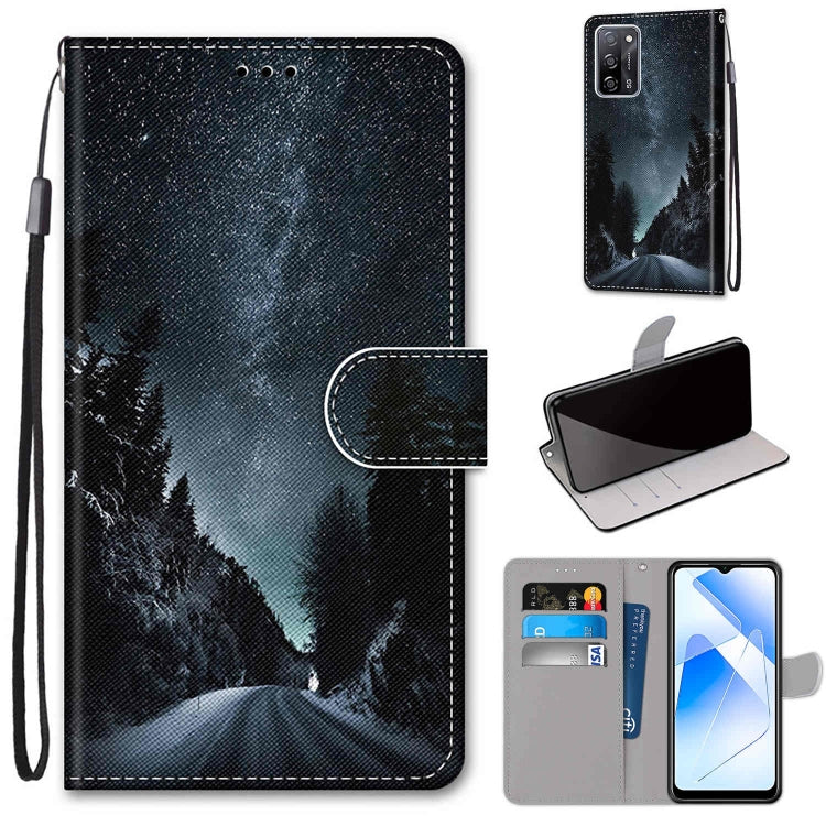 Coloured Drawing Cross Texture Horizontal Flip PU Leather Case with Holder & Card Slots & Wallet & Lanyard, For OPPO A55 5G / A54 4G / A53s 5G / A16 4G