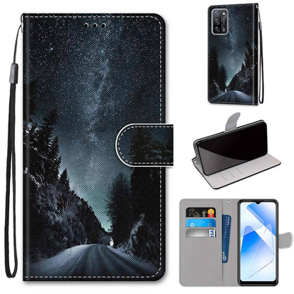 Coloured Drawing Cross Texture Horizontal Flip PU Leather Case with Holder & Card Slots & Wallet & Lanyard, For OPPO A55 5G / A54 4G / A53s 5G / A16 4G