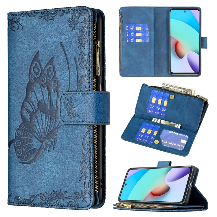 Flying Butterfly Embossing Pattern Zipper Horizontal Flip Leather Case with Holder & Card Slots & Wallet, For Xiaomi Redmi 10