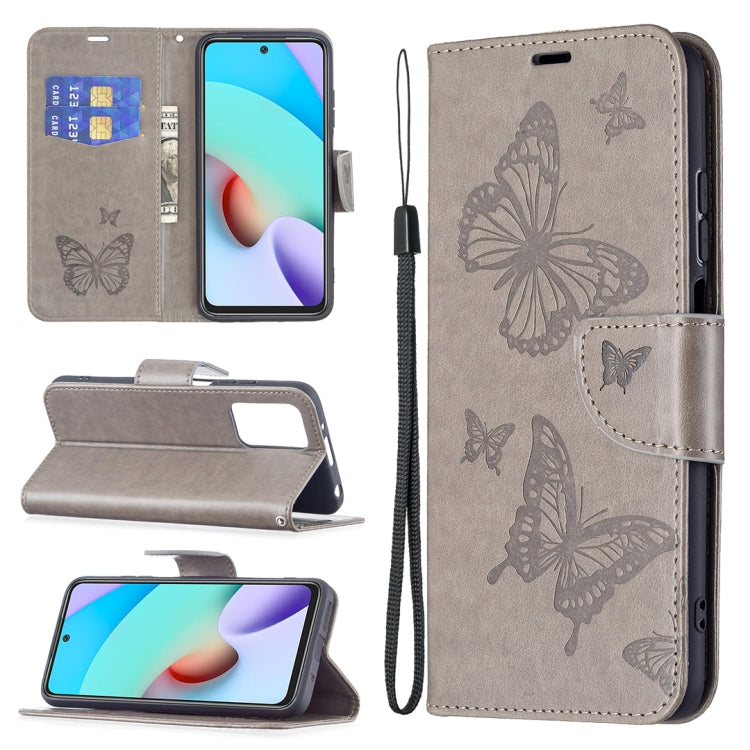 Two Butterflies Embossing Pattern Horizontal Flip Leather Case with Holder & Card Slot & Wallet & Lanyard, For Xiaomi Redmi 10