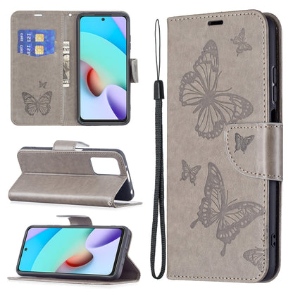 Two Butterflies Embossing Pattern Horizontal Flip Leather Case with Holder & Card Slot & Wallet & Lanyard, For Xiaomi Redmi 10