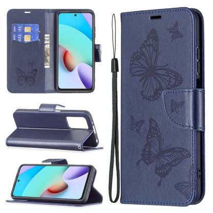 Two Butterflies Embossing Pattern Horizontal Flip Leather Case with Holder & Card Slot & Wallet & Lanyard, For Xiaomi Redmi 10