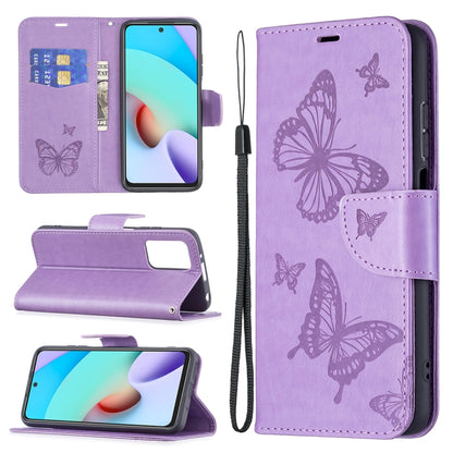 Two Butterflies Embossing Pattern Horizontal Flip Leather Case with Holder & Card Slot & Wallet & Lanyard, For Xiaomi Redmi 10