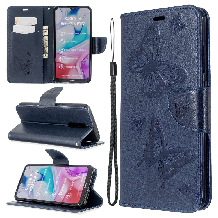 Embossing Two Butterflies Pattern Horizontal Flip PU Leather Case with Holder & Card Slot & Wallet & Lanyard, For Xiaomi Redmi  8A, For Xiaomi Redmi  8, For Nokia 6.2 / 7.2, For Sony Xperia 20, For Sony Xperia 5 / XZ5