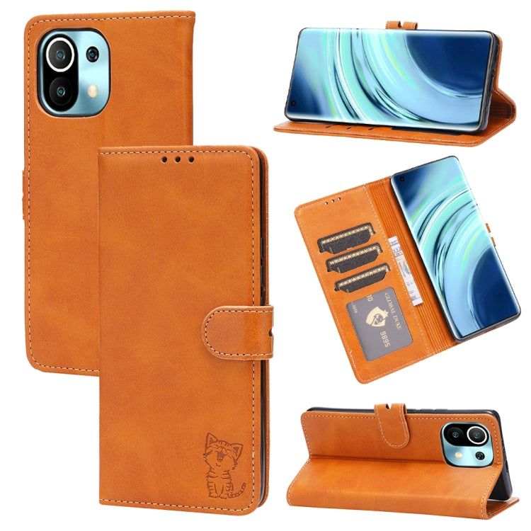 Embossed Happy Cat Pattern Horizontal Flip Leather Case with Holder & Card Slots & Wallet, For Xiaomi Redmi Note 10 Pro 5G, For Xiaomi Redmi 10, For Xiaomi Mi 11, For Xiaomi Mi 11T