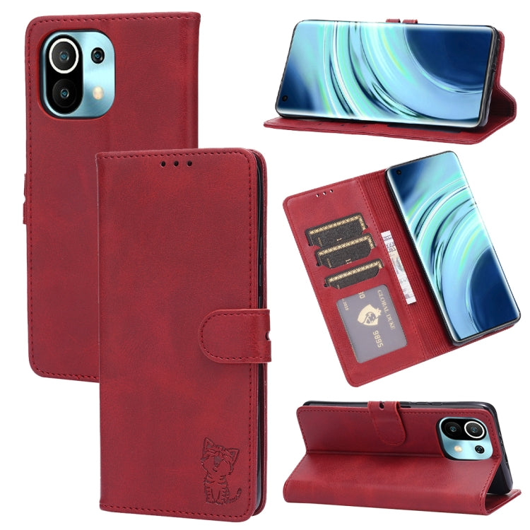 Embossed Happy Cat Pattern Horizontal Flip Leather Case with Holder & Card Slots & Wallet, For Xiaomi Redmi Note 10 Pro 5G, For Xiaomi Redmi 10, For Xiaomi Mi 11, For Xiaomi Mi 11T