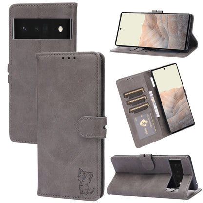 Embossed Happy Cat Pattern Horizontal Flip Leather Case with Holder & Card Slots & Wallet, For Google Pixel 6, For Google Pixel 6 Pro
