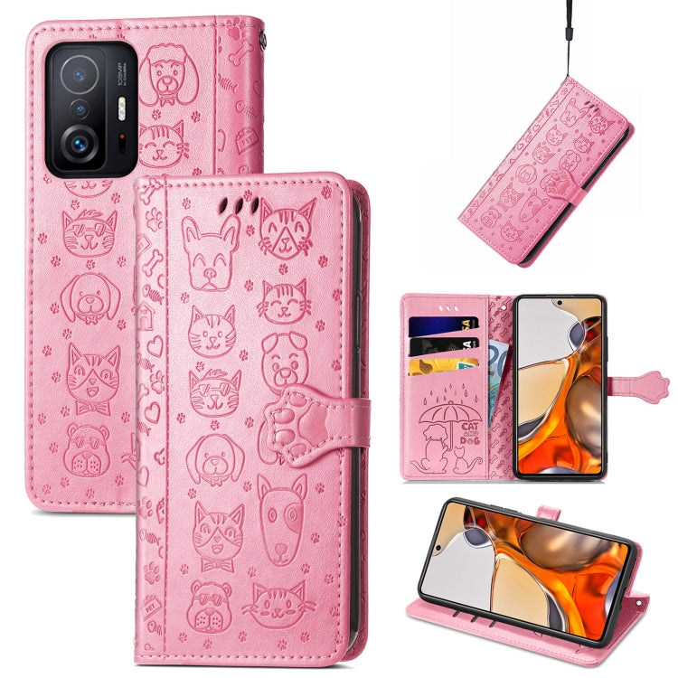 Cat and Dog Embossed Horizontal Flip Phone Leather Case with Holder & Card Slot & Wallet & Lanyard, For OPPO Realme C21Y, For Xiaomi Mi 11T / 11T Pro, For Honor Play 5T Youth