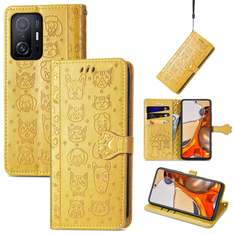 Cat and Dog Embossed Horizontal Flip Phone Leather Case with Holder & Card Slot & Wallet & Lanyard, For OPPO Realme C21Y, For Xiaomi Mi 11T / 11T Pro, For Honor Play 5T Youth