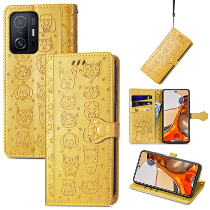 Cat and Dog Embossed Horizontal Flip Phone Leather Case with Holder & Card Slot & Wallet & Lanyard, For OPPO Realme C21Y, For Xiaomi Mi 11T / 11T Pro, For Honor Play 5T Youth