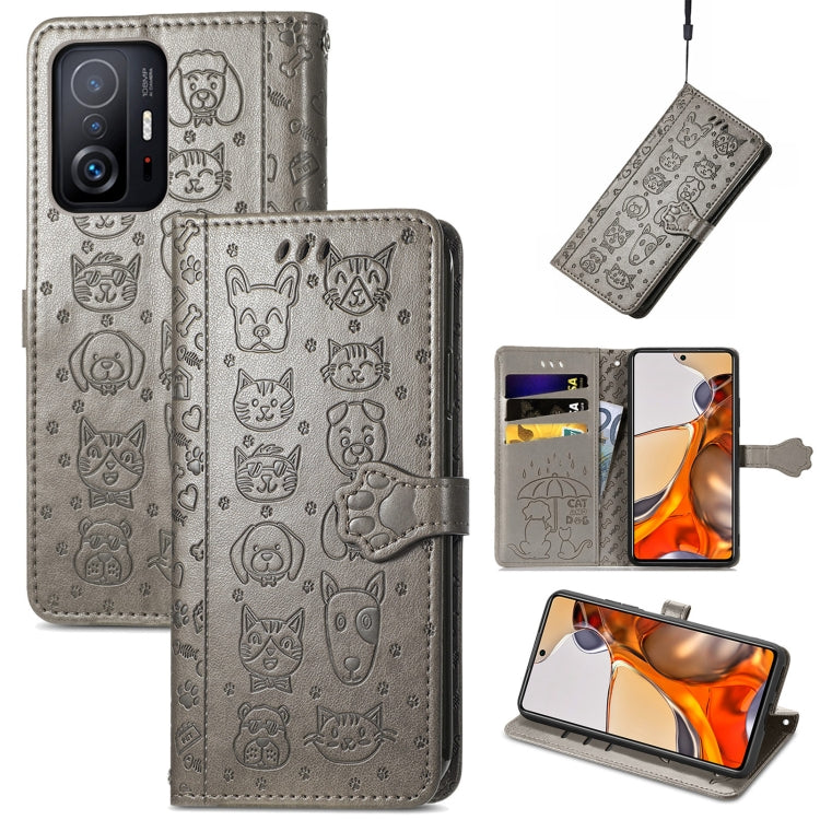Cat and Dog Embossed Horizontal Flip Phone Leather Case with Holder & Card Slot & Wallet & Lanyard, For OPPO Realme C21Y, For Xiaomi Mi 11T / 11T Pro, For Honor Play 5T Youth