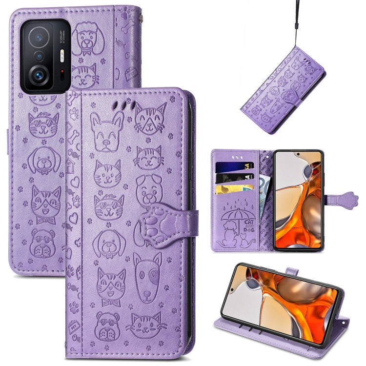 Cat and Dog Embossed Horizontal Flip Phone Leather Case with Holder & Card Slot & Wallet & Lanyard, For OPPO Realme C21Y, For Xiaomi Mi 11T / 11T Pro, For Honor Play 5T Youth