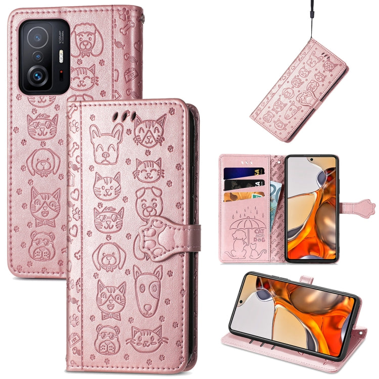 Cat and Dog Embossed Horizontal Flip Phone Leather Case with Holder & Card Slot & Wallet & Lanyard, For OPPO Realme C21Y, For Xiaomi Mi 11T / 11T Pro, For Honor Play 5T Youth