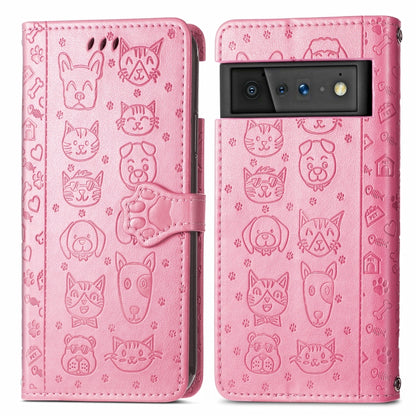 Cat and Dog Embossed Horizontal Flip Phone Leather Case with Holder & Card Slot & Wallet & Lanyard, For Google Pixel 6