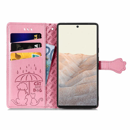 Cat and Dog Embossed Horizontal Flip Phone Leather Case with Holder & Card Slot & Wallet & Lanyard, For Google Pixel 6