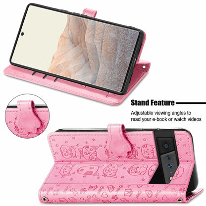 Cat and Dog Embossed Horizontal Flip Phone Leather Case with Holder & Card Slot & Wallet & Lanyard, For Google Pixel 6