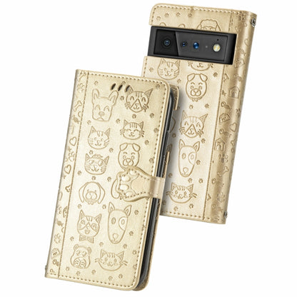 Cat and Dog Embossed Horizontal Flip Phone Leather Case with Holder & Card Slot & Wallet & Lanyard, For Google Pixel 6