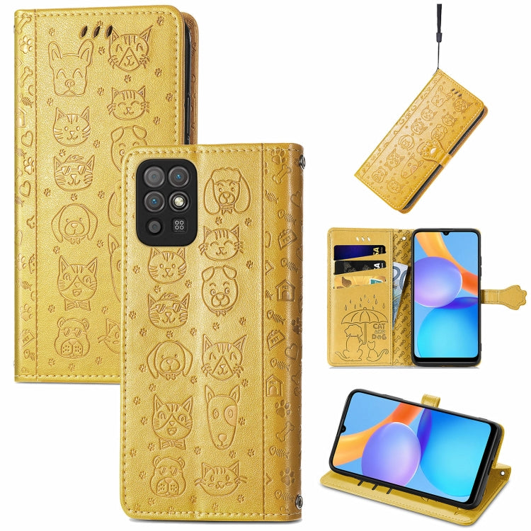Cat and Dog Embossed Horizontal Flip Phone Leather Case with Holder & Card Slot & Wallet & Lanyard, For OPPO Realme C21Y, For Xiaomi Mi 11T / 11T Pro, For Honor Play 5T Youth