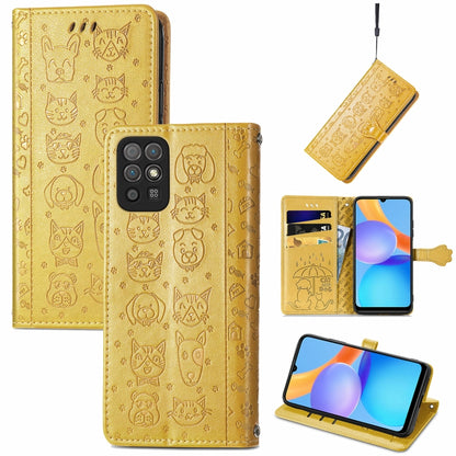 Cat and Dog Embossed Horizontal Flip Phone Leather Case with Holder & Card Slot & Wallet & Lanyard, For OPPO Realme C21Y, For Xiaomi Mi 11T / 11T Pro, For Honor Play 5T Youth