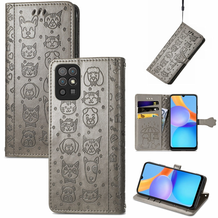Cat and Dog Embossed Horizontal Flip Phone Leather Case with Holder & Card Slot & Wallet & Lanyard, For OPPO Realme C21Y, For Xiaomi Mi 11T / 11T Pro, For Honor Play 5T Youth