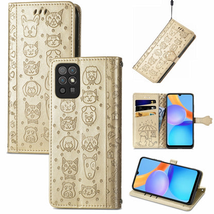 Cat and Dog Embossed Horizontal Flip Phone Leather Case with Holder & Card Slot & Wallet & Lanyard, For OPPO Realme C21Y, For Xiaomi Mi 11T / 11T Pro, For Honor Play 5T Youth