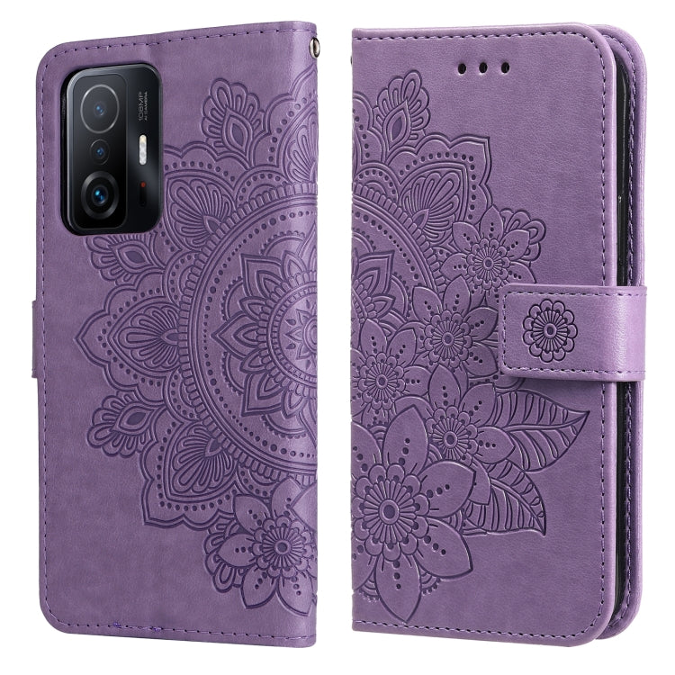7-petal Flowers Embossing Horizontal Flip Leather Phone Case with Holder & Card Slots, For Xiaomi 11T / 11T Pro