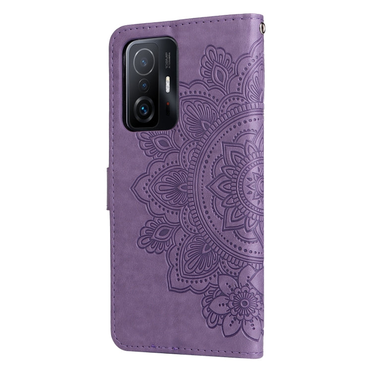 7-petal Flowers Embossing Horizontal Flip Leather Phone Case with Holder & Card Slots, For Xiaomi 11T / 11T Pro