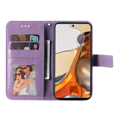 7-petal Flowers Embossing Horizontal Flip Leather Phone Case with Holder & Card Slots, For Xiaomi 11T / 11T Pro