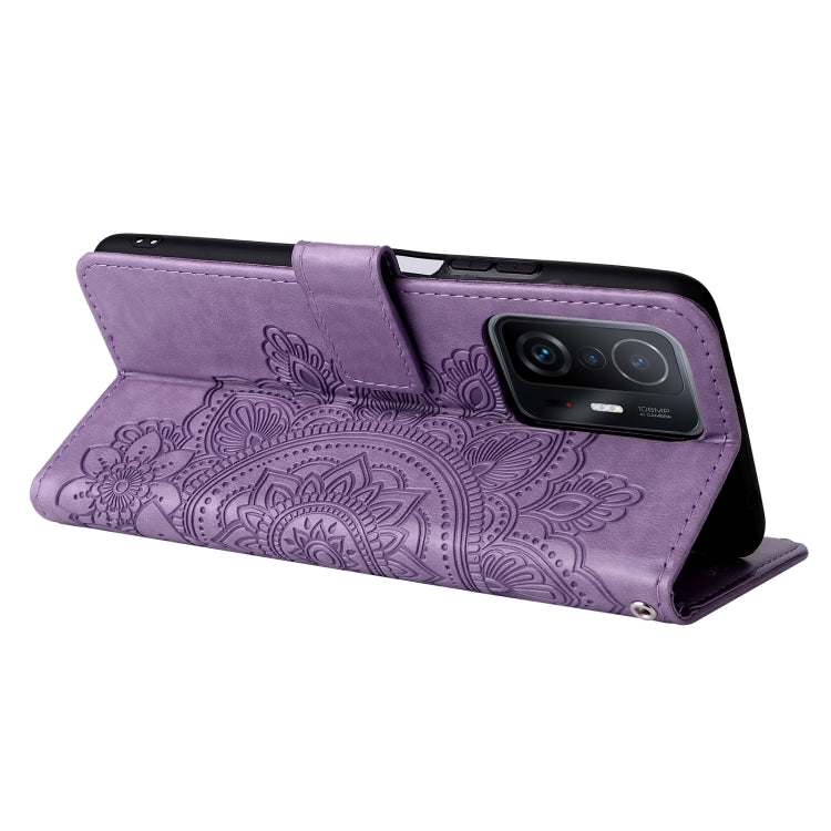 7-petal Flowers Embossing Horizontal Flip Leather Phone Case with Holder & Card Slots, For Xiaomi 11T / 11T Pro