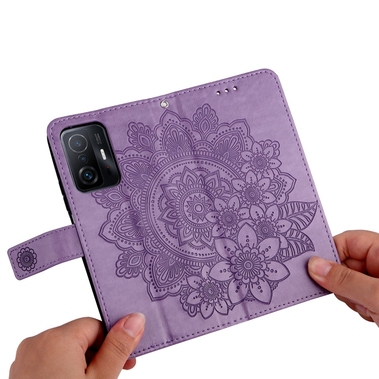 7-petal Flowers Embossing Horizontal Flip Leather Phone Case with Holder & Card Slots, For Xiaomi 11T / 11T Pro