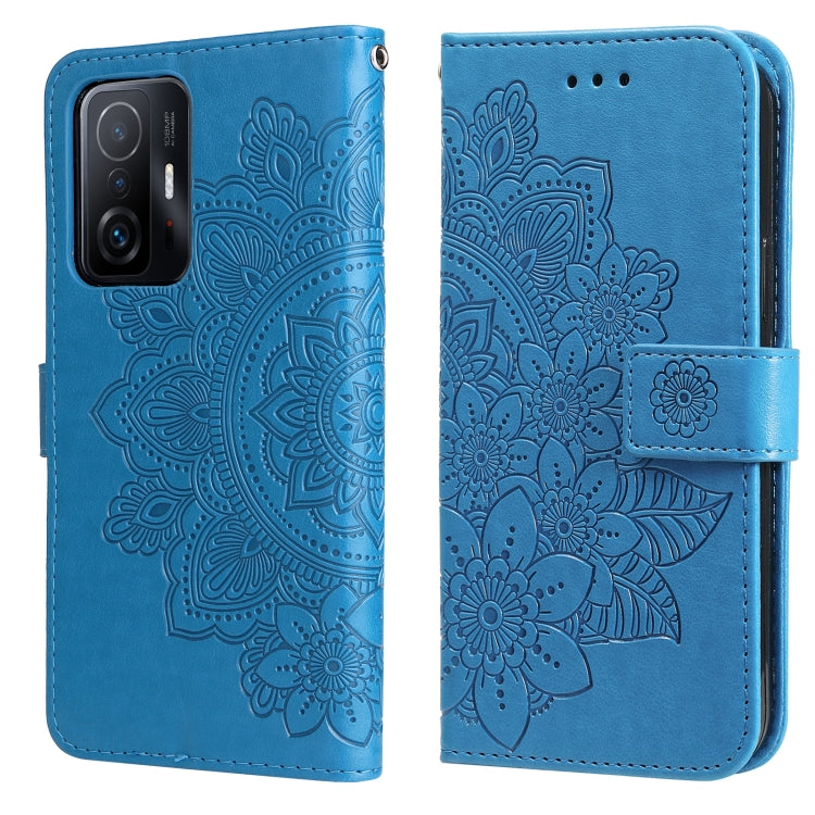 7-petal Flowers Embossing Horizontal Flip Leather Phone Case with Holder & Card Slots, For Xiaomi 11T / 11T Pro