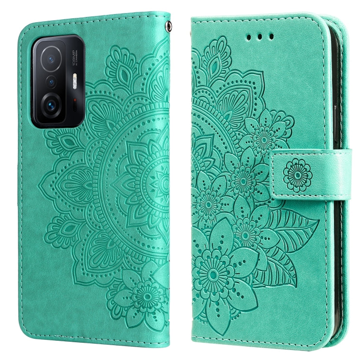 7-petal Flowers Embossing Horizontal Flip Leather Phone Case with Holder & Card Slots, For Xiaomi 11T / 11T Pro