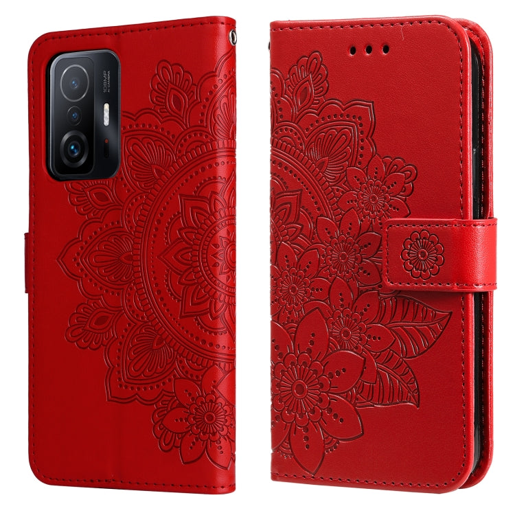 7-petal Flowers Embossing Horizontal Flip Leather Phone Case with Holder & Card Slots, For Xiaomi 11T / 11T Pro