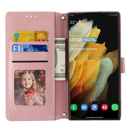 Embossed Striped Magnetic Buckle Horizontal Flip Phone Leather Case, For Samaung Galaxy S22 Ultra 5G