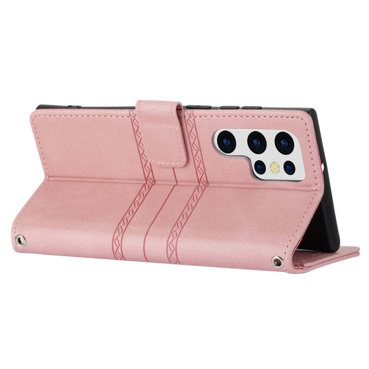 Embossed Striped Magnetic Buckle Horizontal Flip Phone Leather Case, For Samaung Galaxy S22 Ultra 5G