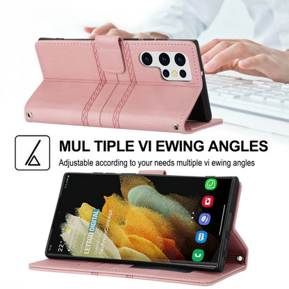 Embossed Striped Magnetic Buckle Horizontal Flip Phone Leather Case, For Samaung Galaxy S22 Ultra 5G