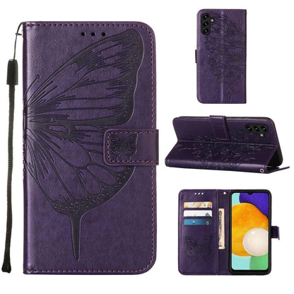 Embossed Butterfly Leather Phone Case with Holder & Card Slot & Wallet & Lanyard, For Samsung Galaxy A13 5G, For Samsung Galaxy F52 5G, For Samsung Galaxy S22 5G