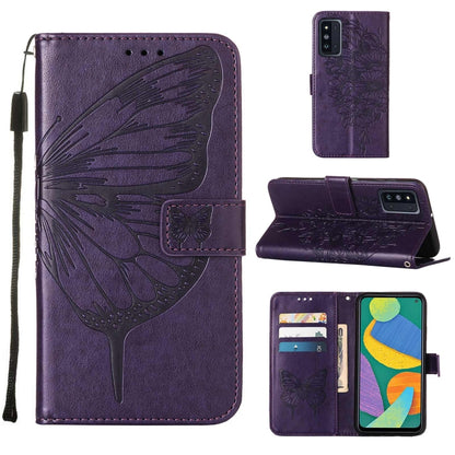 Embossed Butterfly Leather Phone Case with Holder & Card Slot & Wallet & Lanyard, For Samsung Galaxy A13 5G, For Samsung Galaxy F52 5G, For Samsung Galaxy S22 5G