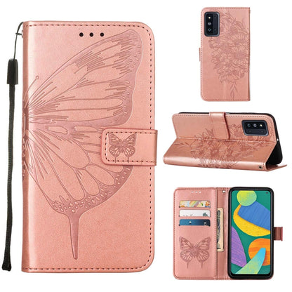 Embossed Butterfly Leather Phone Case with Holder & Card Slot & Wallet & Lanyard, For Samsung Galaxy A13 5G, For Samsung Galaxy F52 5G, For Samsung Galaxy S22 5G