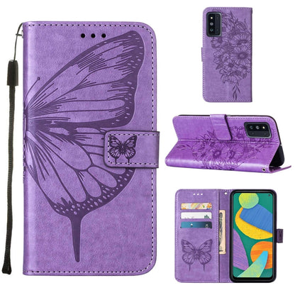 Embossed Butterfly Leather Phone Case with Holder & Card Slot & Wallet & Lanyard, For Samsung Galaxy A13 5G, For Samsung Galaxy F52 5G, For Samsung Galaxy S22 5G