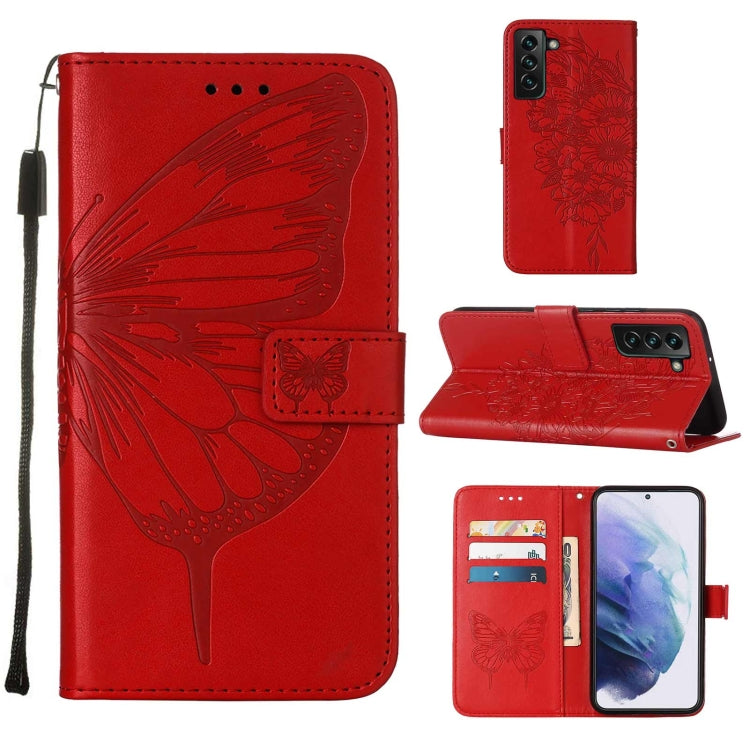 Embossed Butterfly Leather Phone Case with Holder & Card Slot & Wallet & Lanyard, For Samsung Galaxy S22+ 5G, For Samsung Galaxy S22 Ultra 5G, For Xiaomi Mi 11T 5G / 11T Pro 5G