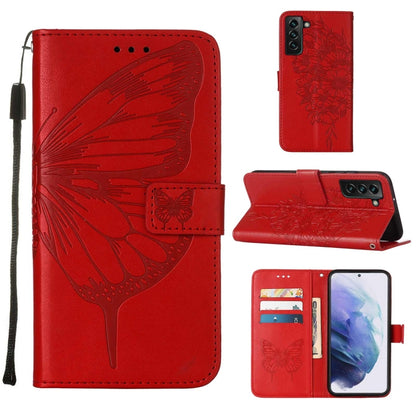 Embossed Butterfly Leather Phone Case with Holder & Card Slot & Wallet & Lanyard, For Samsung Galaxy S22+ 5G, For Samsung Galaxy S22 Ultra 5G, For Xiaomi Mi 11T 5G / 11T Pro 5G