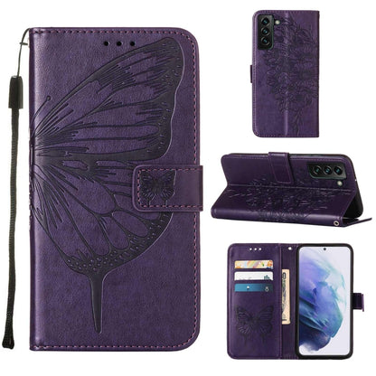 Embossed Butterfly Leather Phone Case with Holder & Card Slot & Wallet & Lanyard, For Samsung Galaxy S22+ 5G, For Samsung Galaxy S22 Ultra 5G, For Xiaomi Mi 11T 5G / 11T Pro 5G