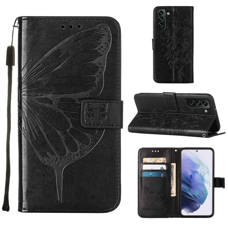 Embossed Butterfly Leather Phone Case with Holder & Card Slot & Wallet & Lanyard, For Samsung Galaxy S22+ 5G, For Samsung Galaxy S22 Ultra 5G, For Xiaomi Mi 11T 5G / 11T Pro 5G