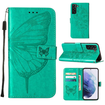 Embossed Butterfly Leather Phone Case with Holder & Card Slot & Wallet & Lanyard, For Samsung Galaxy S22+ 5G, For Samsung Galaxy S22 Ultra 5G, For Xiaomi Mi 11T 5G / 11T Pro 5G
