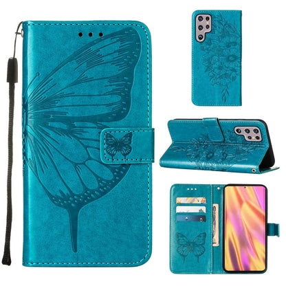 Embossed Butterfly Leather Phone Case with Holder & Card Slot & Wallet & Lanyard, For Samsung Galaxy S22+ 5G, For Samsung Galaxy S22 Ultra 5G, For Xiaomi Mi 11T 5G / 11T Pro 5G