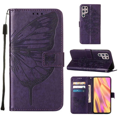 Embossed Butterfly Leather Phone Case with Holder & Card Slot & Wallet & Lanyard, For Samsung Galaxy S22+ 5G, For Samsung Galaxy S22 Ultra 5G, For Xiaomi Mi 11T 5G / 11T Pro 5G
