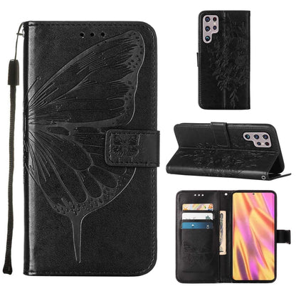 Embossed Butterfly Leather Phone Case with Holder & Card Slot & Wallet & Lanyard, For Samsung Galaxy S22+ 5G, For Samsung Galaxy S22 Ultra 5G, For Xiaomi Mi 11T 5G / 11T Pro 5G